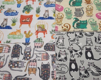 Cat Cotton Flannel Quilting Sewing Fabric Estate Total 1.25yd 4 Different