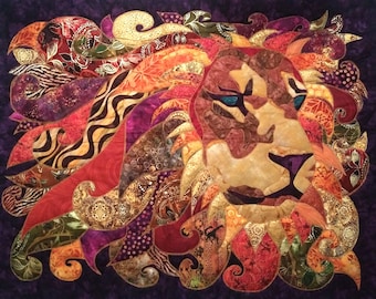Lion Digital Pattern 'Kgose Tao' Leo Applique Fiber Art Quilt Wall Hanging Medium Level 42" x 32"