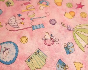 Baby Steps Pink Cotton Quilting Fabric South Sea Imports SSI 28"