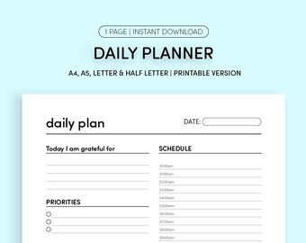 Daily Planner Printable, Productivity Planner, Daily To Do List, Simple Planner A4|A5|Letter|Half Letter