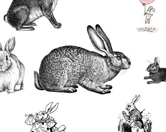 cute homework clipart black and white Easter Bunny Clipart, Bunny clip art, Rabbit Clipart, Black and White Clipart, Instant Download, Digital Files