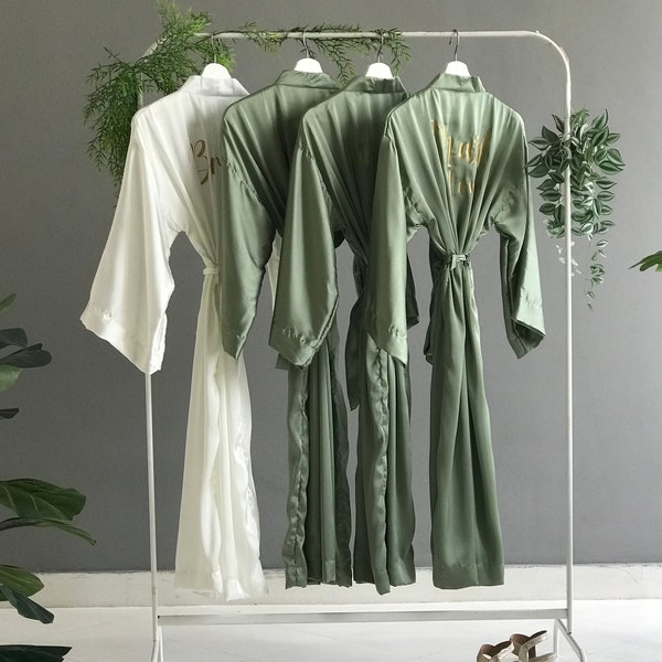 Olive green Personalized Bridesmaid satin robes bridal robe & bridal party robes/ Assorted colors/ High quality ankle length silk robes.