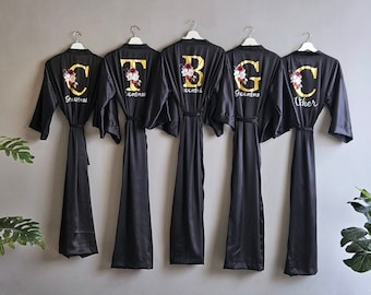 Stunning long Bridesmaid robes in silky satin black maroon wine white Personalized custom bridal party robes for Mother of the bride/groom.