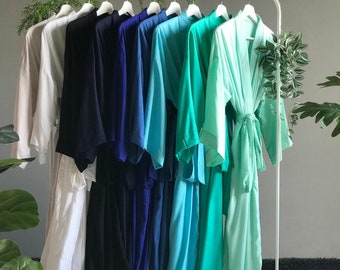 Bridesmaid robes personalized for the bride and bridal party in long ankle length.