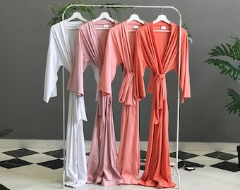 Very long Bridesmaid robes for tall girls Personalized robes for the Bridal party Mother of the Groom/Bride in softest Mauve Coral Salmon