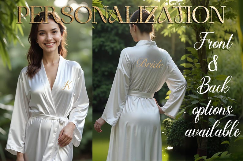 a woman wearing a robe and a robe with a name on it