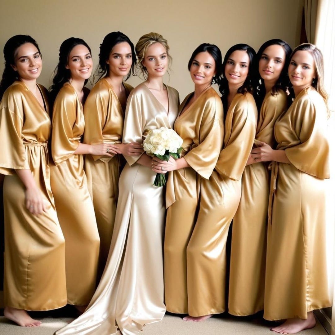 Golden Ribbion Robe Bridesmaid Robes for Mother of the Bride and Bridal Party in Soft Silky ...