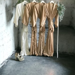 Champagne Bridesmaid robes personalized for the Bridal party with custom text in luxurious silky satin Bride and Bridal robe Gift for her. image 1
