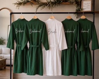 Green Bridesmaid robes, set of 5, 4, 3, 2 and more. Cotton monogrammed kimono.