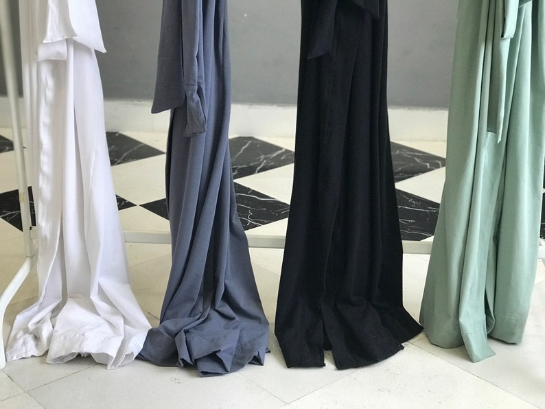 Butter soft stretchy very long Bridesmaid robes for Bridal party getting ready and lounging in Sage Dusty Blue Black White. image 8