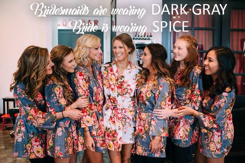 Spa Day Gray Wedding Set Floral Kaftan Knee Length Robe Wedding Set Hawaiian Robe Kimono Dress Bride Crew Set Fall Bridesmaid Robe