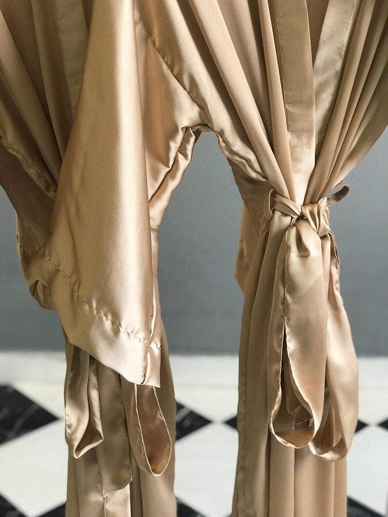 Champagne Bridesmaid robes personalized for the Bridal party with custom text in luxurious silky satin Bride and Bridal robe Gift for her. image 3