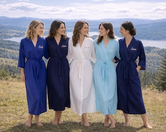 Blue Cotton Kimono Bridal Party Bridesmaid Robes Personalized Mother of the Bride