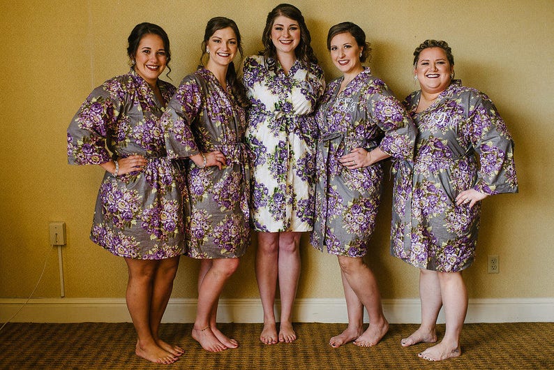 beach cover up bridal party custom Bridesmaids robe bride spa robe White floral kimono crossover robe dressing up robe