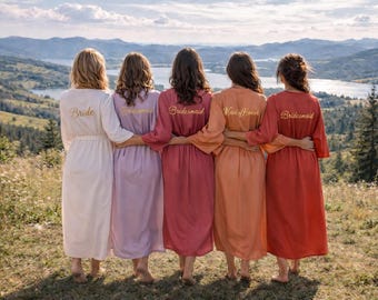 Personalized Cotton Bridesmaid Robes floor length in Red Copper Lavender and assorted colors.