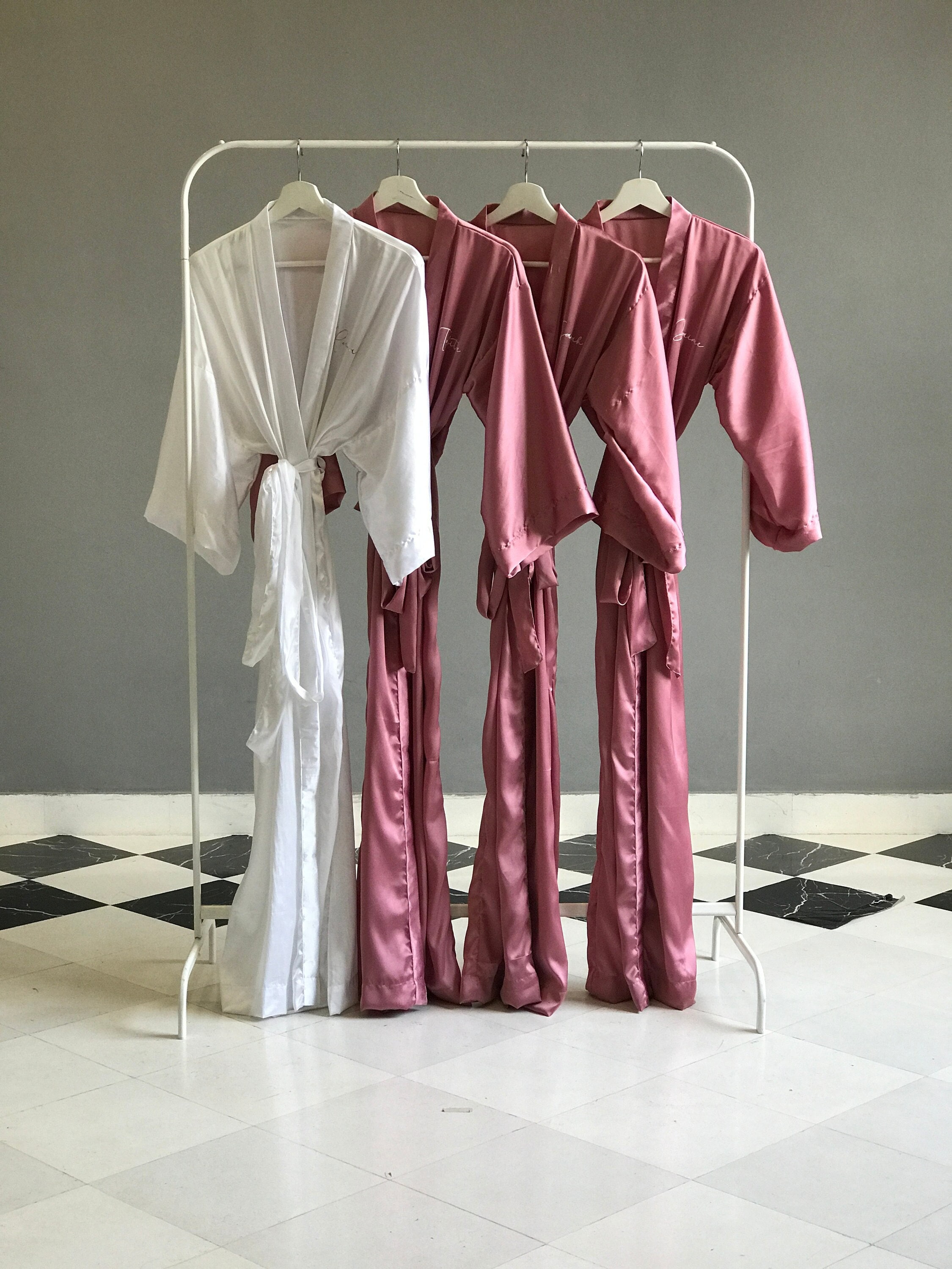 Pink Robe Hanging Dusty Pink Mauve and White Silk Satin Ankle/calf Length Long ...