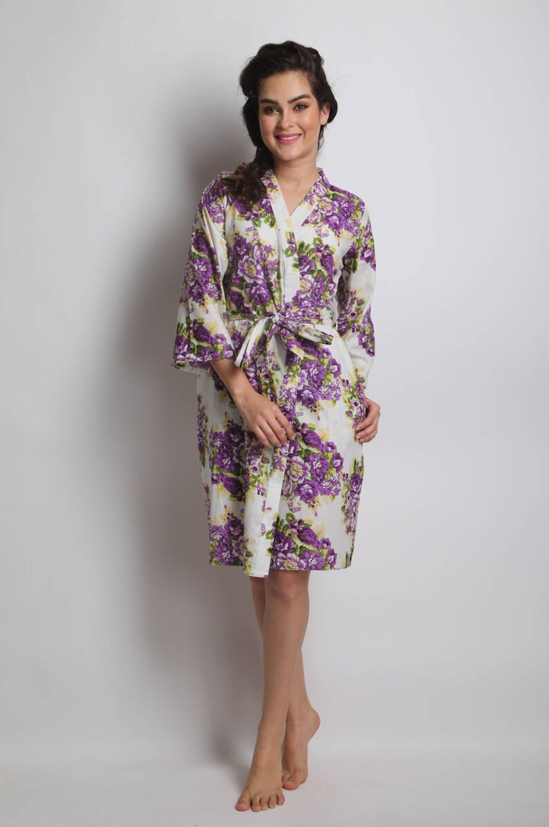 beach cover up bridal party custom Bridesmaids robe bride spa robe White floral kimono crossover robe dressing up robe