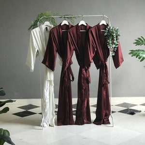 Soft silky satin long personalized bridesmaid robes in chocolate burgundy maroon orange black Plus size robes for Mother of the Groom/Bride. image 1
