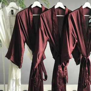 Soft silky satin long personalized bridesmaid robes in chocolate burgundy maroon orange black Plus size robes for Mother of the Groom/Bride. image 4