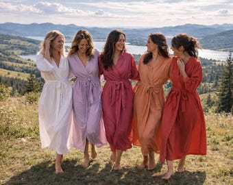 Red Personalized Bridesmaid Robes. Cotton kimono for the Bridal party.