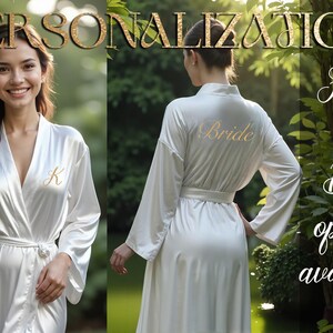 a woman wearing a robe and a robe with a name on it