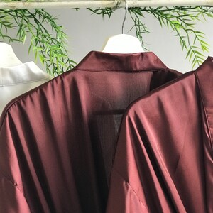 Soft silky satin long personalized bridesmaid robes in chocolate burgundy maroon orange black Plus size robes for Mother of the Groom/Bride. image 5