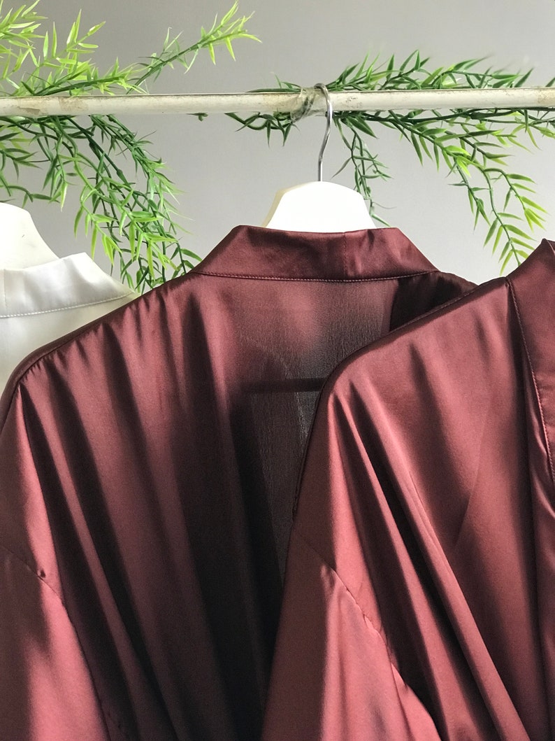 Soft silky satin long personalized bridesmaid robes in chocolate burgundy maroon orange black Plus size robes for Mother of the Groom/Bride. image 5