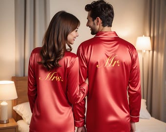 Silk Bridesmaid Pajamas, Couple pajamas, lounge and sleepwear, Personalized Bridal Party PJs.