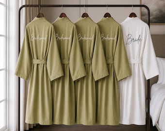 Olive Bridesmaid robes Monogrammed cotton kimono set of 5 and more Embroidered.
