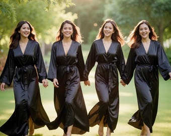 Soft Satin Bridesmaid robes for Bridal party Black Wine Brown Maroon long. Personalized robes for Mother of the bride & Bachelorette party
