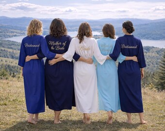Blue Cotton Kimono Bridal Party Bridesmaid Robes Personalized Mother of the Bride
