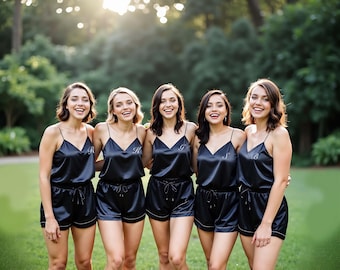 Bridesmaids Proposal Womens Clothing Satin Bridesmaid Pajamas Set with Camisole and Shorts, Perfect for Bridal Party and Christmas gifts.
