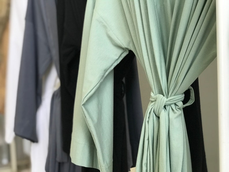 Butter soft stretchy very long Bridesmaid robes for Bridal party getting ready and lounging in Sage Dusty Blue Black White. image 6