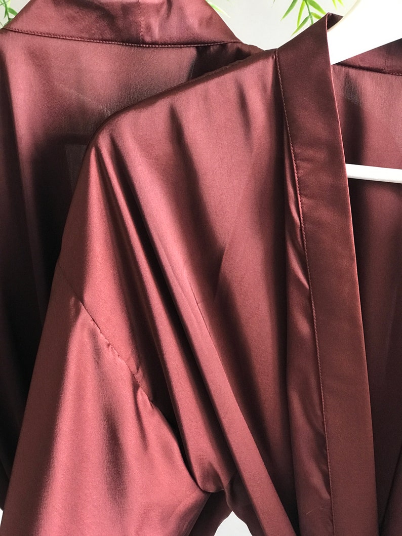 Soft silky satin long personalized bridesmaid robes in chocolate burgundy maroon orange black Plus size robes for Mother of the Groom/Bride. image 6