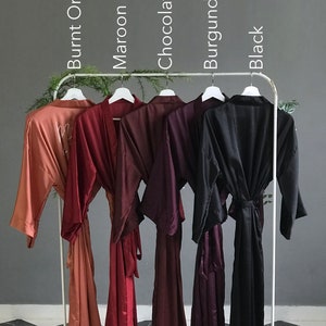 Soft silky satin long personalized bridesmaid robes in chocolate burgundy maroon orange black Plus size robes for Mother of the Groom/Bride. image 10