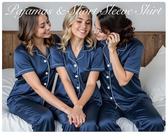 Silky soft Bridesmaid Pajamas in Navy Olive Green pjs Personalized pajamas set for the Mother of the Bride Groom Bridal Party gifts