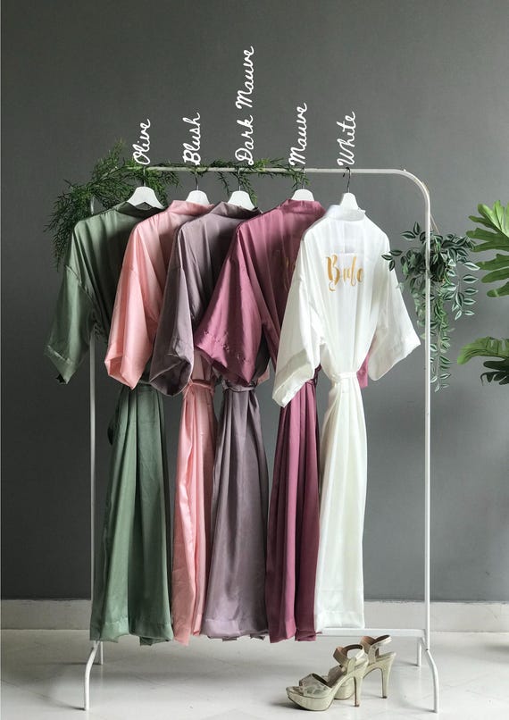 Long satin robes for wedding party mother of the groom mother of the bride personalized with names or roles. Bridesmaid proposal gifts.