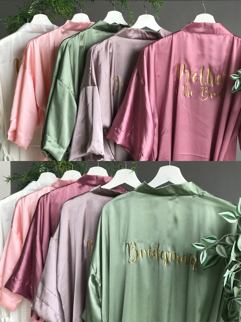 Batas de satén para dama de honor personalizadas de color verde oliva, batas de novia y batas de fiesta nupcial/Colores surtidos/Batas de seda de alta calidad hasta los tobillos. imagen 5