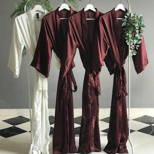 Soft silky satin long personalized bridesmaid robes in chocolate burgundy maroon orange black Plus size robes for Mother of the Groom/Bride. image 9