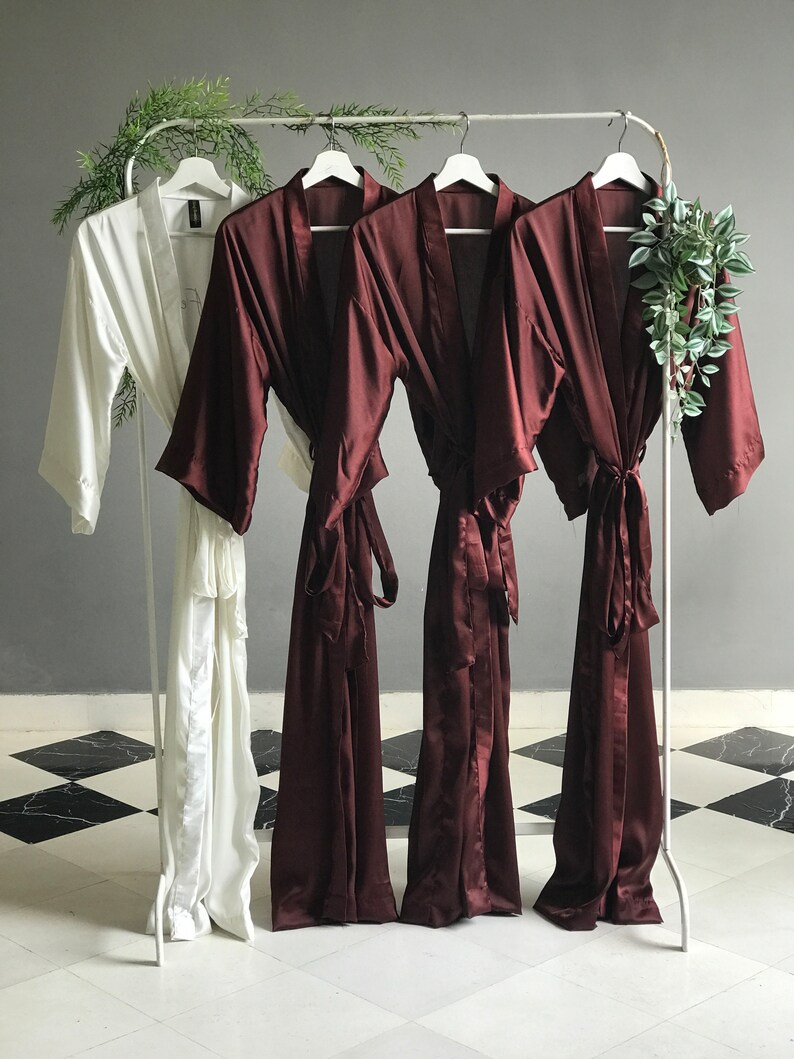 Soft silky satin long personalized bridesmaid robes in chocolate burgundy maroon orange black Plus size robes for Mother of the Groom/Bride. image 9