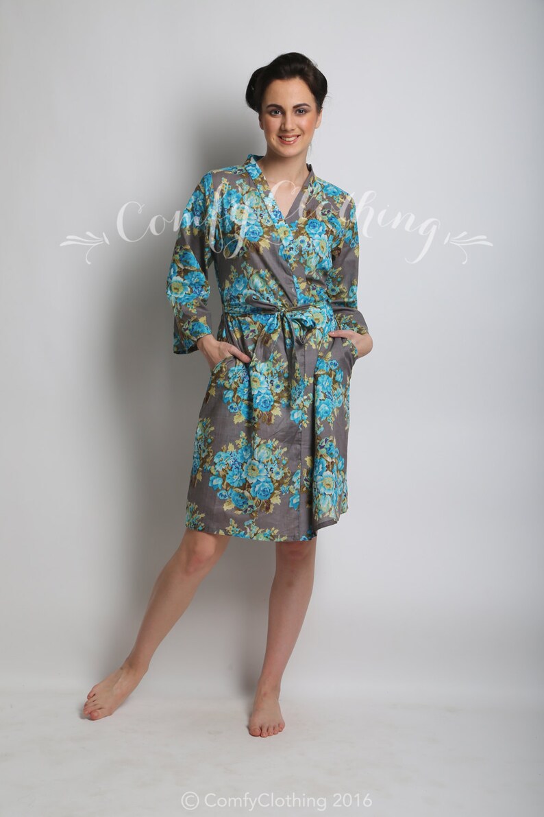 beach cover up party spa robe Bridesmaids maid of honor bridal shower Floral kimono crossover robe dressing up robe