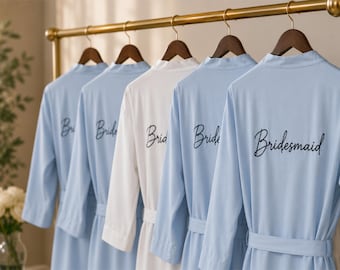Blue Bridesmaid robes, set of 5, 4, 3, 2, 6, 7, 8, 9, 10 Embroidered monogrammed.
