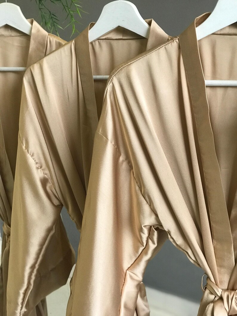 Champagne Bridesmaid robes personalized for the Bridal party with custom text in luxurious silky satin Bride and Bridal robe Gift for her. image 4
