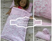 Doll Sleeping Bag - 18 in. Doll Accessory - Pink Paris - Birds –American Doll Clothes - Gift for Tweens - Sleeping Bag and Pillow