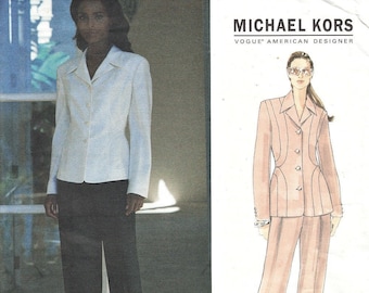 Vintage 90's Michael Kors Vogue 1550 Sewing Pattern American Designers Size 8 10 12 Fitted Jacket Pants Uncut