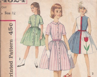 Vintage 60's One Piece Dresses Simplicity 4324 Sewing Pattern Size 12 Complete