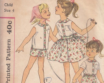 Vintage 60's Toddlers Shorts Tops Skirts Simple to Make Simplicity 3500 Sewing Pattern Size 4 Complete