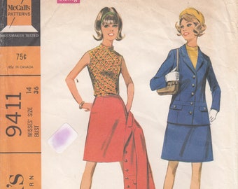 Ladies Three Piece Suit Vintage McCall's 9411 Sewing Pattern Size 14 Bust 36 Complete