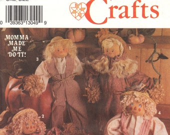 Vintage 90's Simplicity 8022 Sewing Pattern Soft Doll Crafts Scarecrows 18" Tall Clothing Accessories Uncut