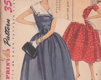 Vintage 50's One Piece Dress Wide Collar Simplicity 1011 Sewing Pattern Size 14 Bust 32" Complete
